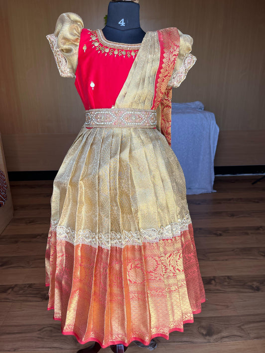 Golden Glow Hand work Vibrant Semi Silk Lehanga