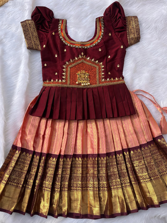 Classic Pink and Maroon Pavadai and sattai