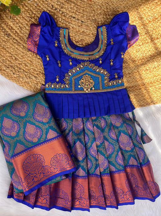Royal Blue & Teal Style Pattu Pavadai Set