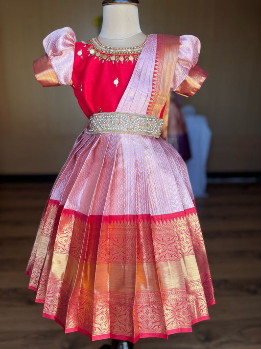 Hand work Vibrant Pink Semi Silk Lehanga