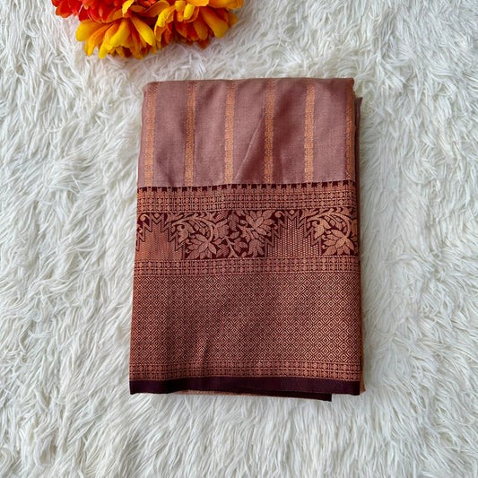 The Richness Chestnut Brown Copper Sari Saree With The Rich Copper Zari border