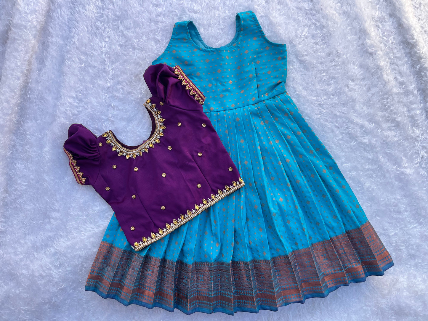 2-in-1 Semi Silk Frock with Overcoat with Aari Work