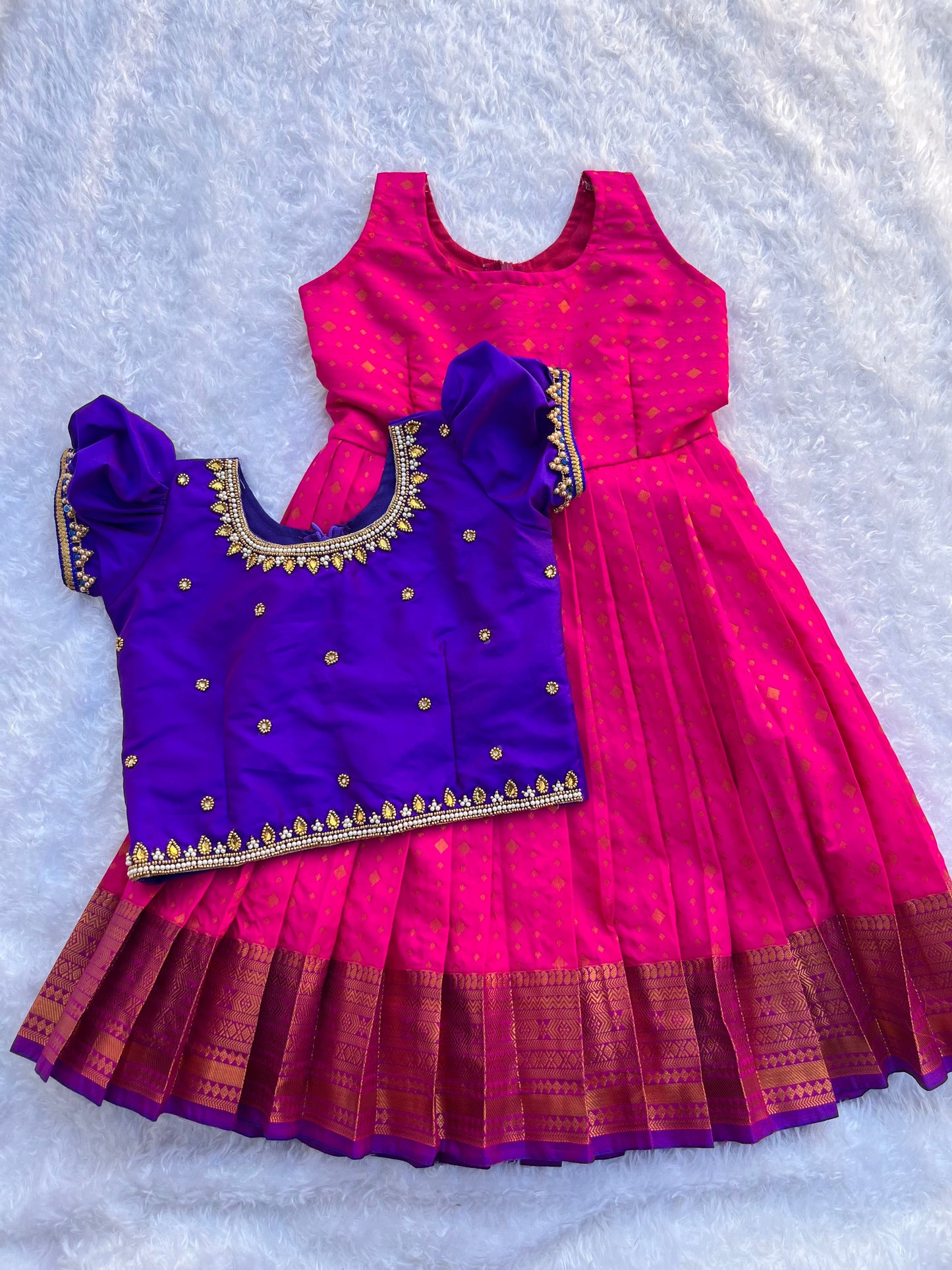 2-in-1 Semi Silk Frock with Overcoat with Aari Work