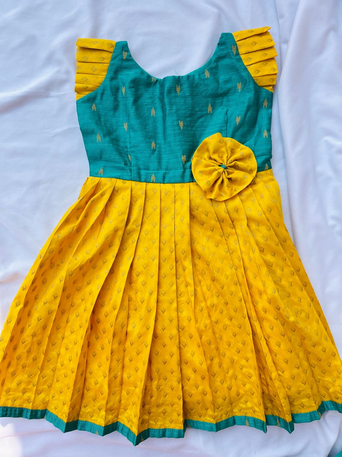 Sunshine Bloom Frock - Mustard Yellow & Teal