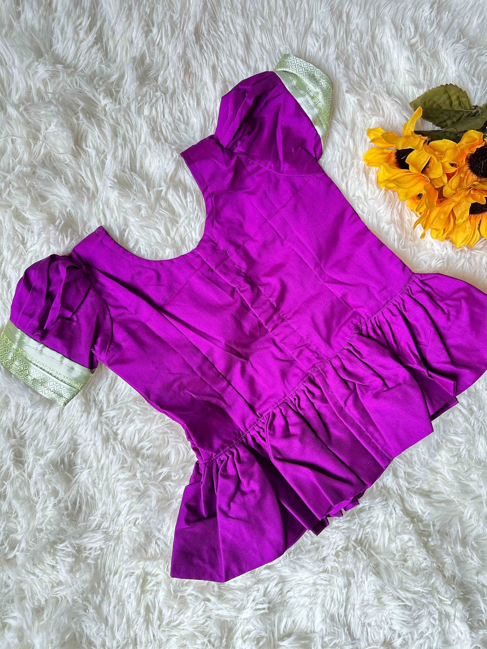 Chic Pista Green Skirt & Violet Peplum Top Set with Aari Worki