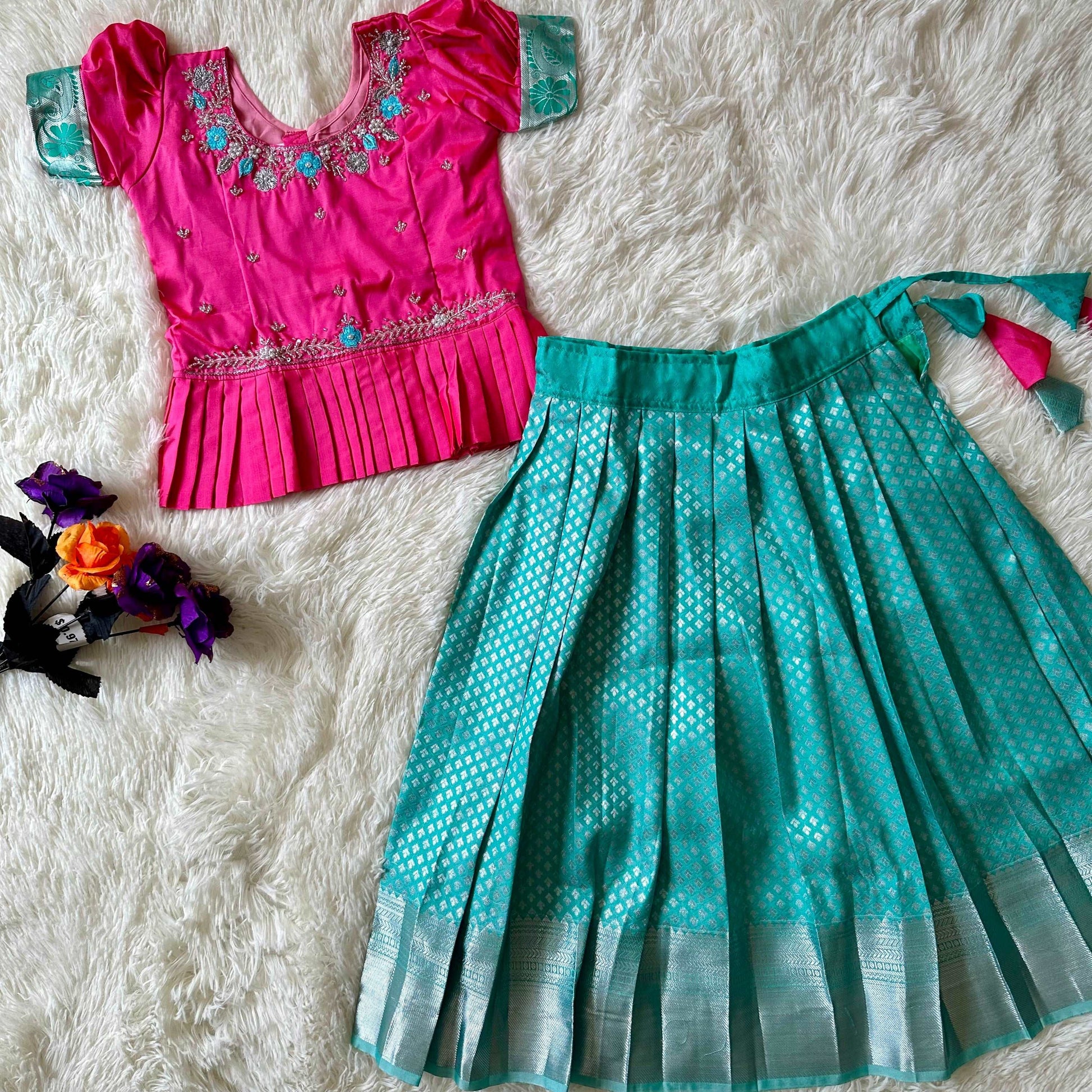 Sea Green Peplum Set with Aari Work