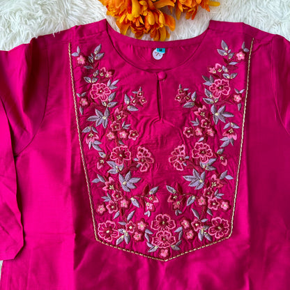 Pretty in Pink: Ethnic Wear Calf-Length Kurta with Threadwork Embroidery