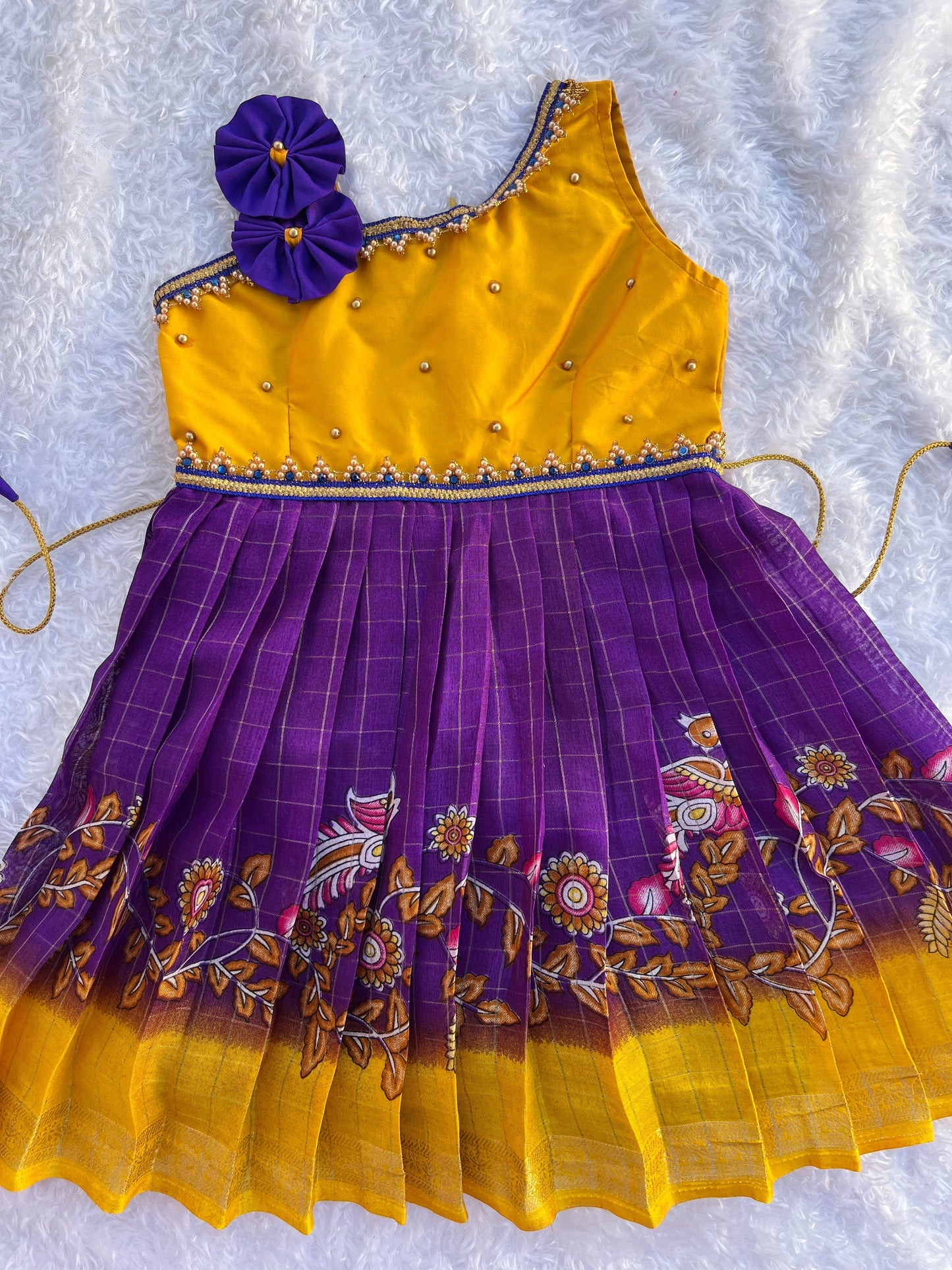 Dola Silk Colorful Frocks ~ Purple & Yellow