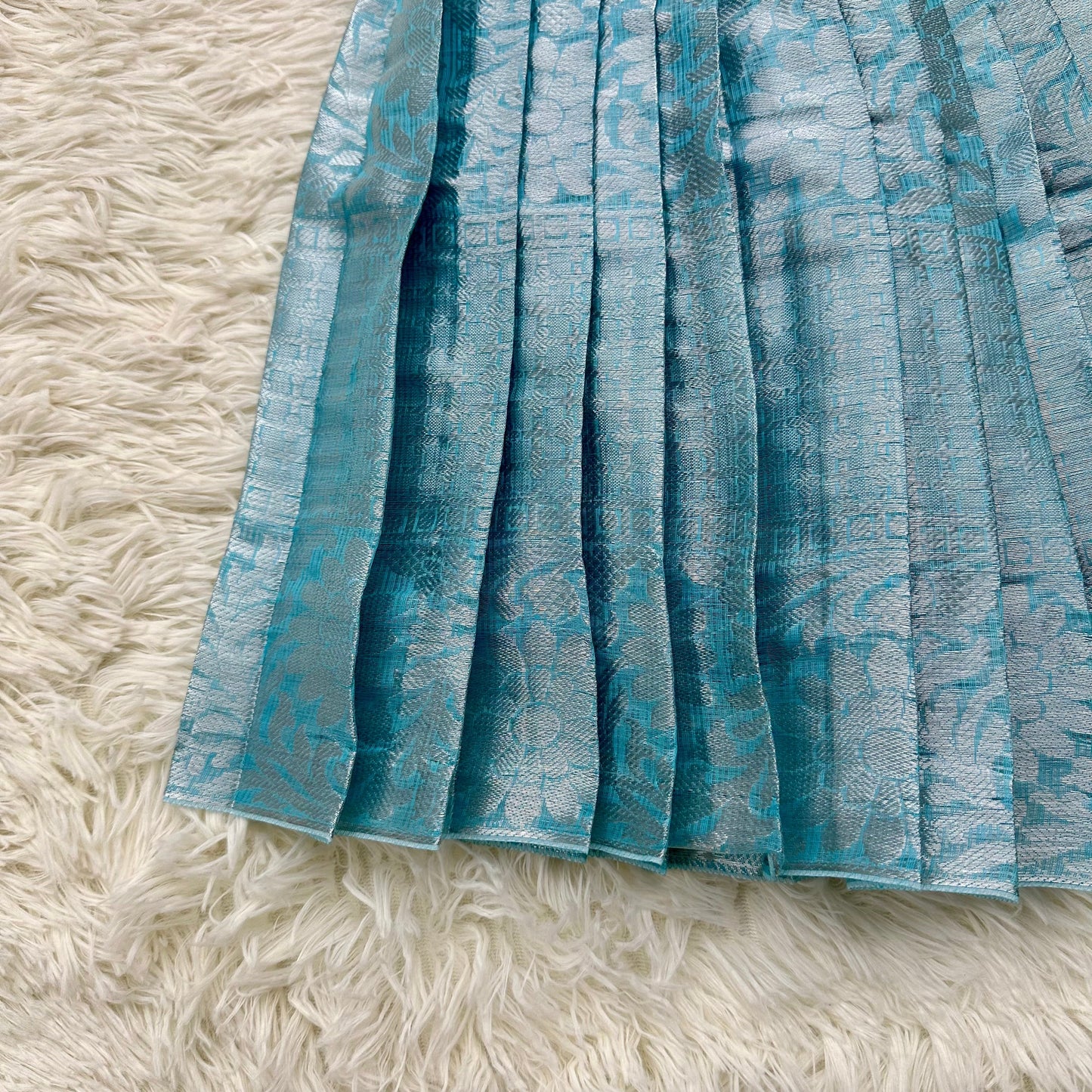 Sky Blue Glamour: Tissue Puff Sleeve Crop Top and Skirt Set