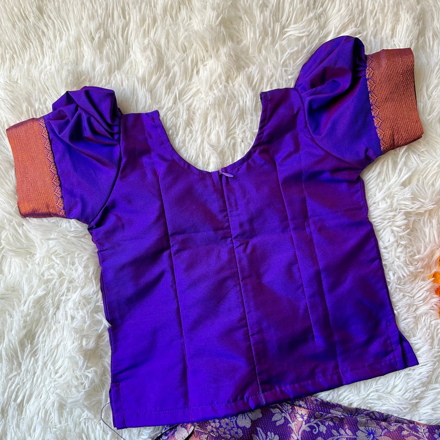 Dazzling Violet: Silver Zari Skirt and Aari Work Top in Luxurious Semi-Silk