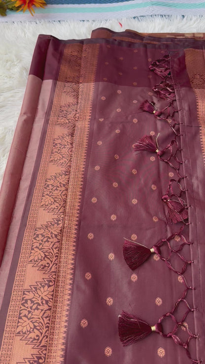 The Richness Chestnut Brown Copper Sari Saree With The Rich Copper Zari border