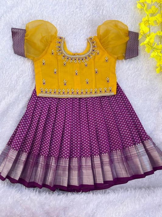 PRE ORDER : Sunshine Elegance: Aari-Yellow Top & Purple skirt