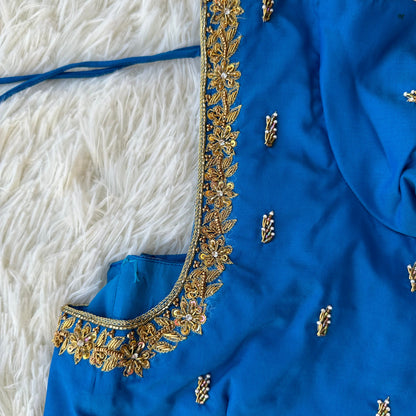 PRE ORDER: Stylish Navy Blue Aari Work Blouse: Comfort meets Elegance