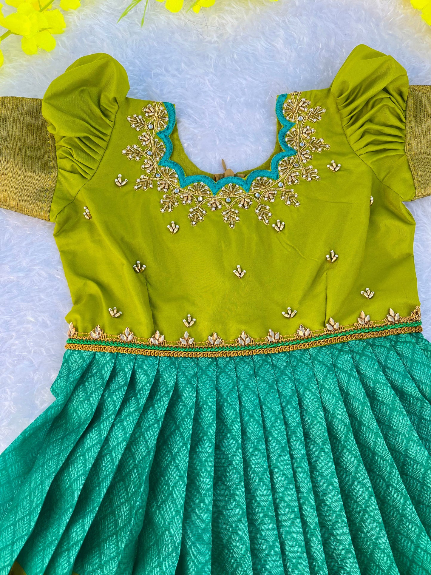 PRE ORDER - Royal Playtime: Elegant Turquoise Pleated Frock for Children
