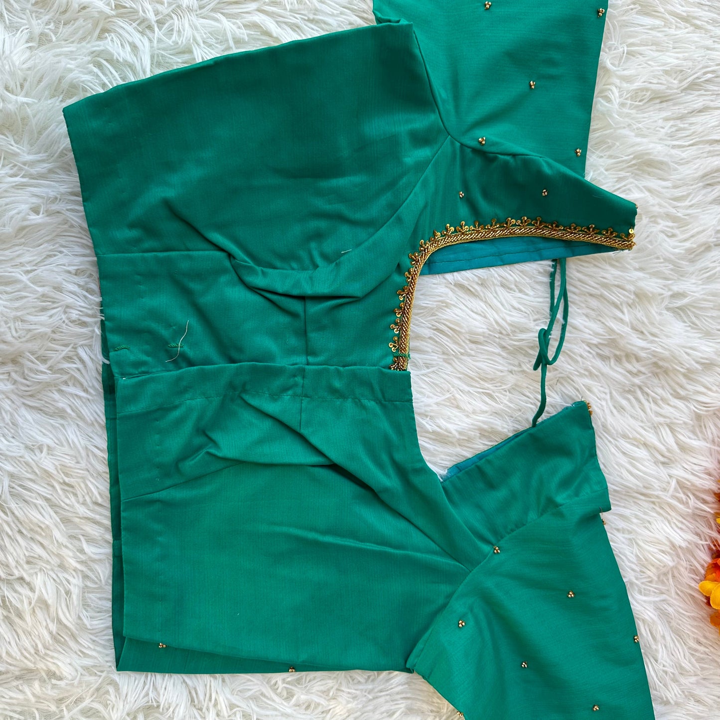 PRE ORDER: Emerald Elegance: Handcrafted Green Silk Cotton Blouse with Aari Work