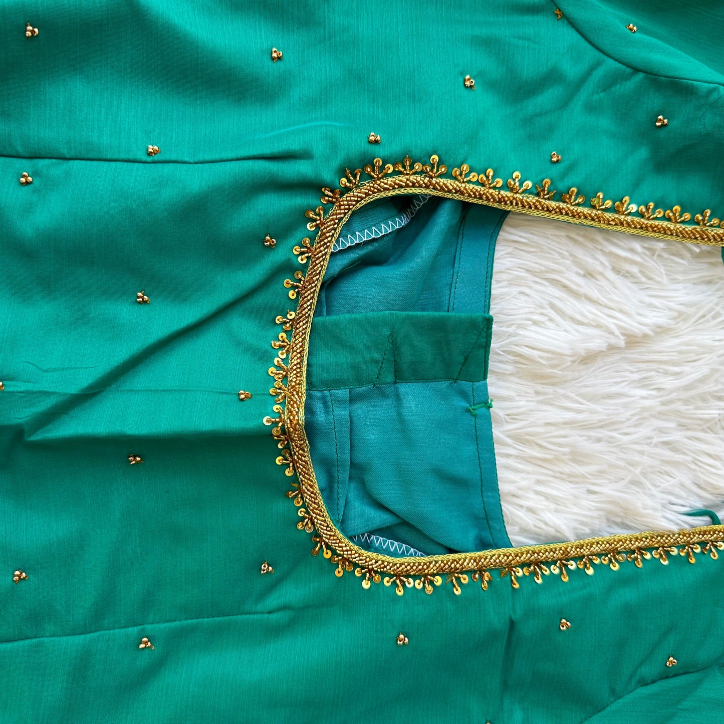 PRE ORDER: Emerald Elegance: Handcrafted Green Silk Cotton Blouse with Aari Work