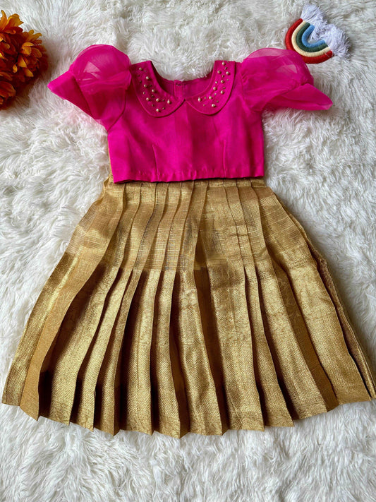 2 in 1 Lehenga and Frock with bead work in Peter Pan Collar | 2-3 Yrs - Kalas Couture