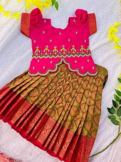Exquisite Elegance: Premium Aari Work Pattu Lehenga