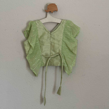 Pista Green Elegance: Simple Chiffon Crop Top and Skirt Set - Kalas Couture