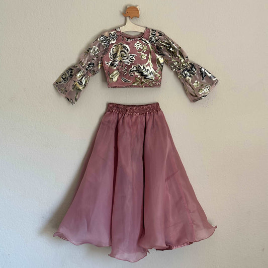 Foil Trend Organza Floral Crop Top and Skirt | 3-4 Yrs - Kalas Couture