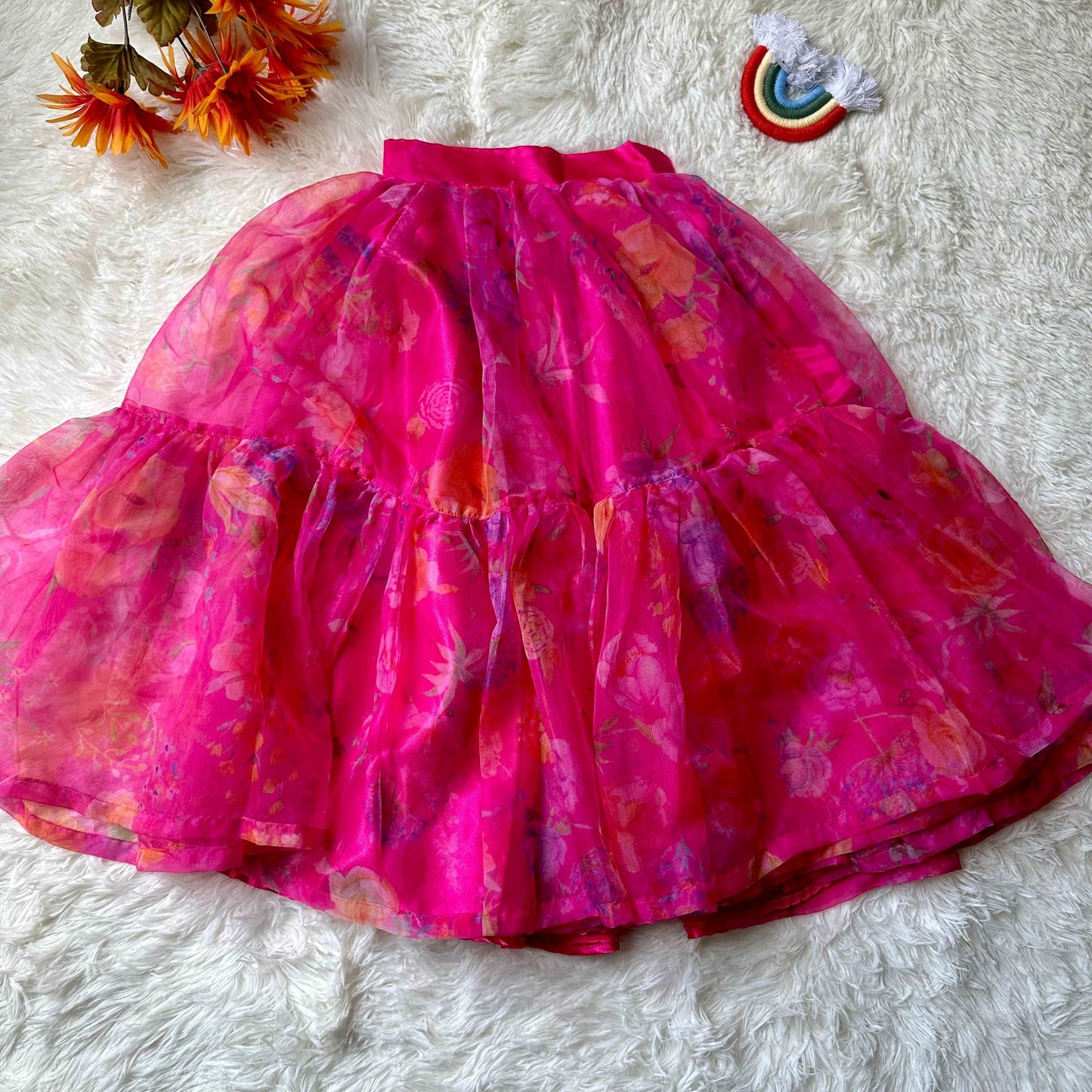 Ethereal Velvet Crop Top and Floral Organza Skirt | 3-4 Yrs - Kalas Couture