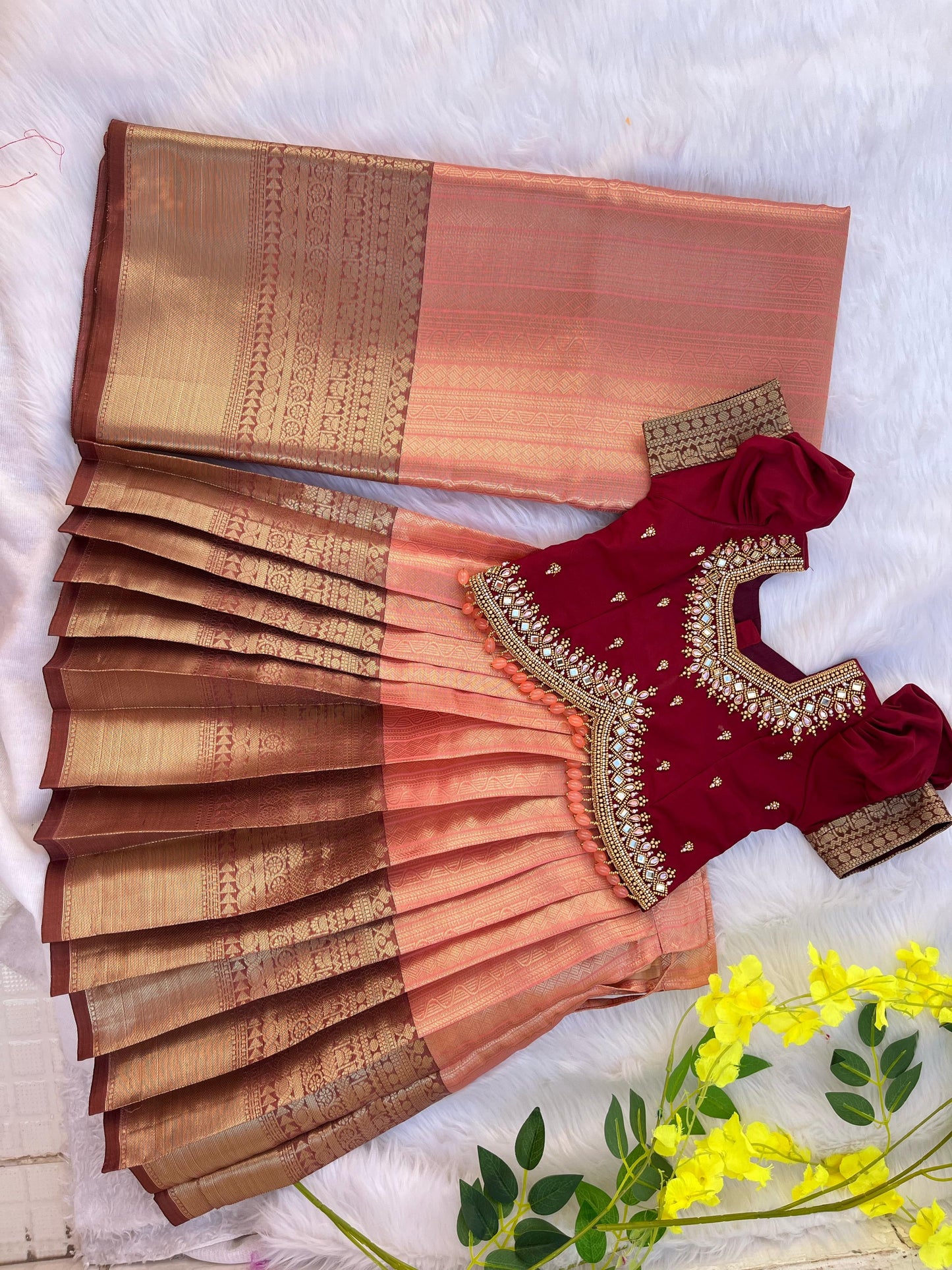 Orange Work: Premium Aari Work Pattu Lehenga