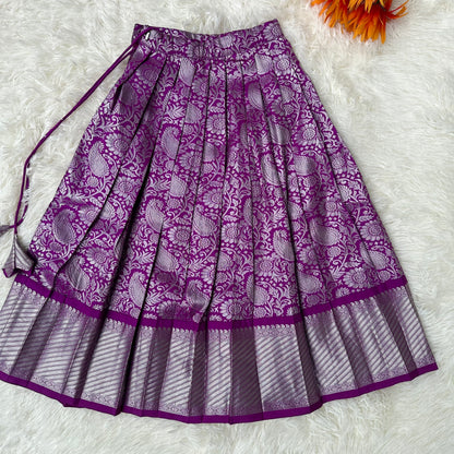 Purple Semi - Silk Skirt With Yellow Baloon Sleeve Top