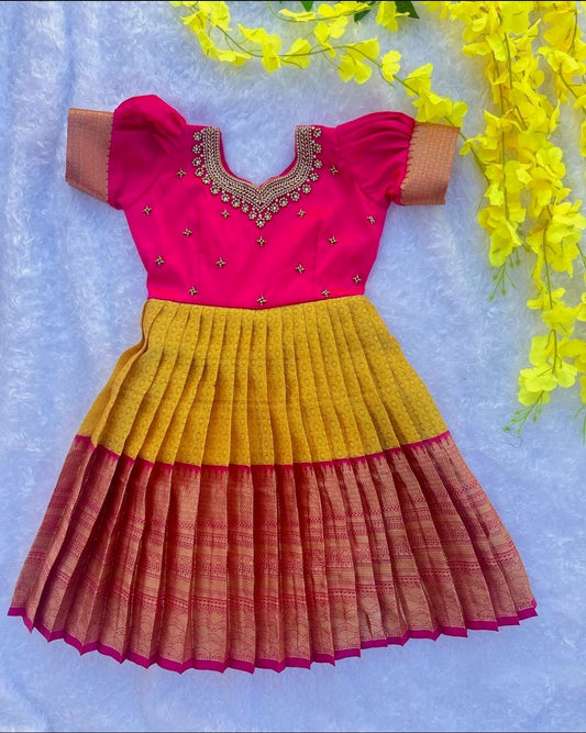 PRE ORDER : Yellow Delight Frock with pink top