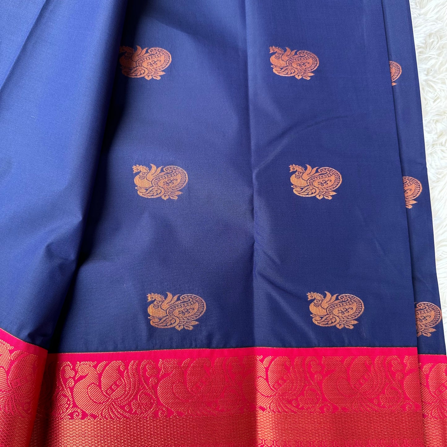 Pure Comfort: Dark Blue Semi-Silk Saree for Luxurious All-Day Wear