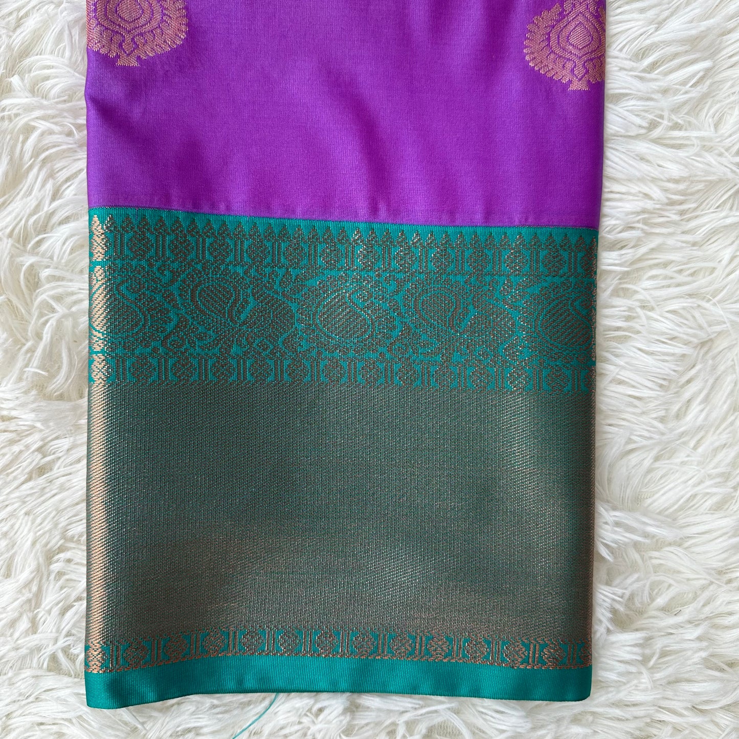 Timeless Charm: Purple With Green Border Semi Silk Saree
