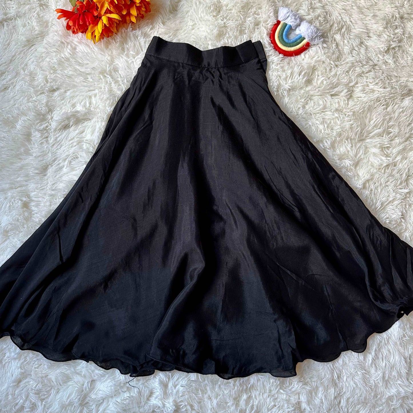 Black Rayon Ruffle Crop Top | Circular Skirt | 4-5 Yrs - Kalas Couture