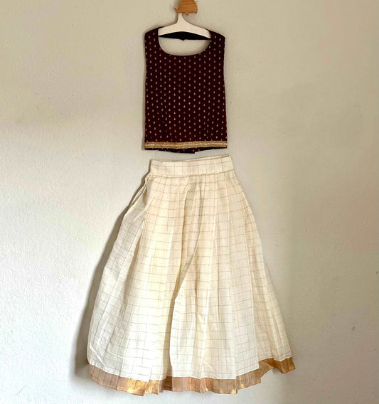 Halter Neck Crop Top 2with Cotton Skirt | 4-5 Yrs - Kalas Couture