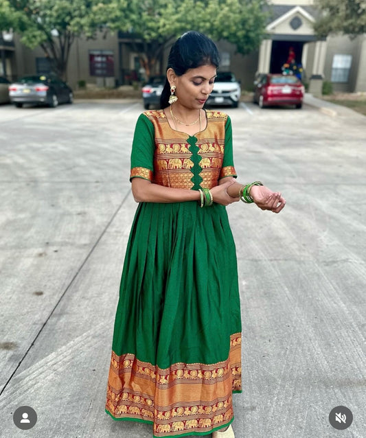 PRE ORDER : Green Narayapet Full Gown - Stylish Elegance