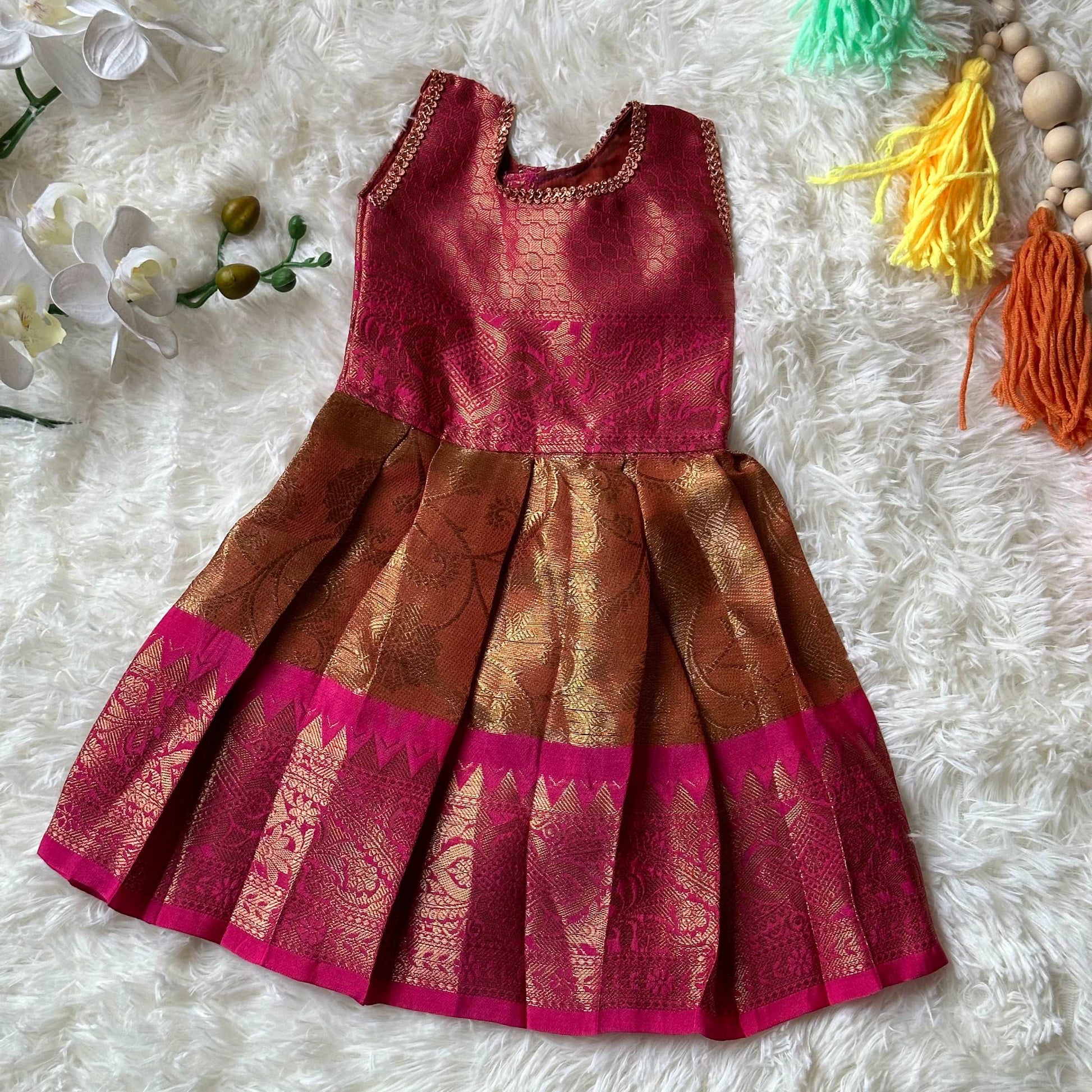 Simple Pink Katan Silk Frock | Newborn - Kalas Couture