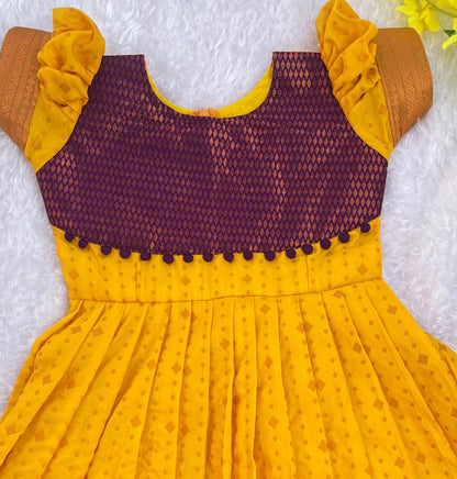 Enchanted Autumn - Girls’ Ruffled Sleeve Patterned Frock