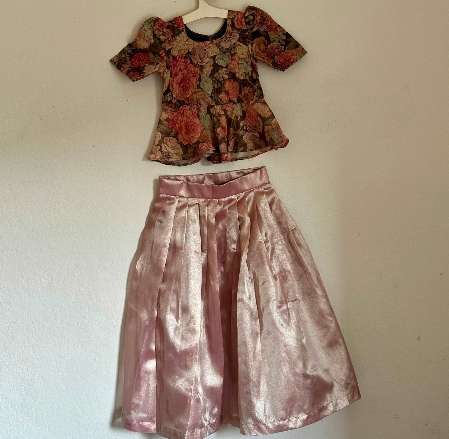 Lovely Floral Peplum Top and Tissue Pleated Skirt | 5-6 Yrs - Kalas Couture