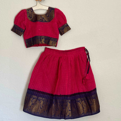 Simple Pink Sungudi Cotton Lehenga | 1-2 Yrs - Kalas Couture