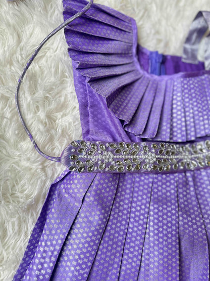 Enchanting Semi-Silk Violet Frock with Aari Work and Perfect Belt - Kalas Couture