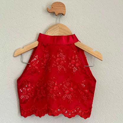 Glamorous Halter Neck with Stand Collar with Layers Circular Skirt | 4-5 Yrs - Kalas Couture