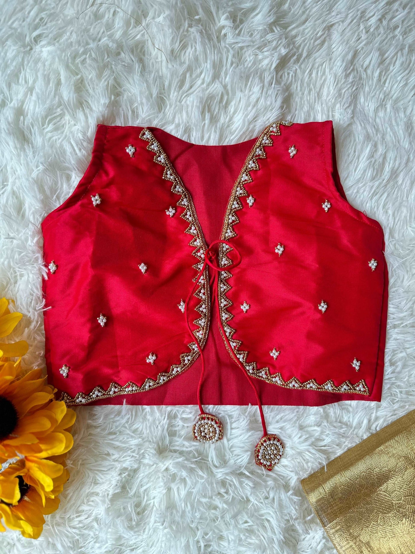 ** PRE ORDER** Red Elegance: Beadwork Yoke Frock with Overcoat - Kalas Couture