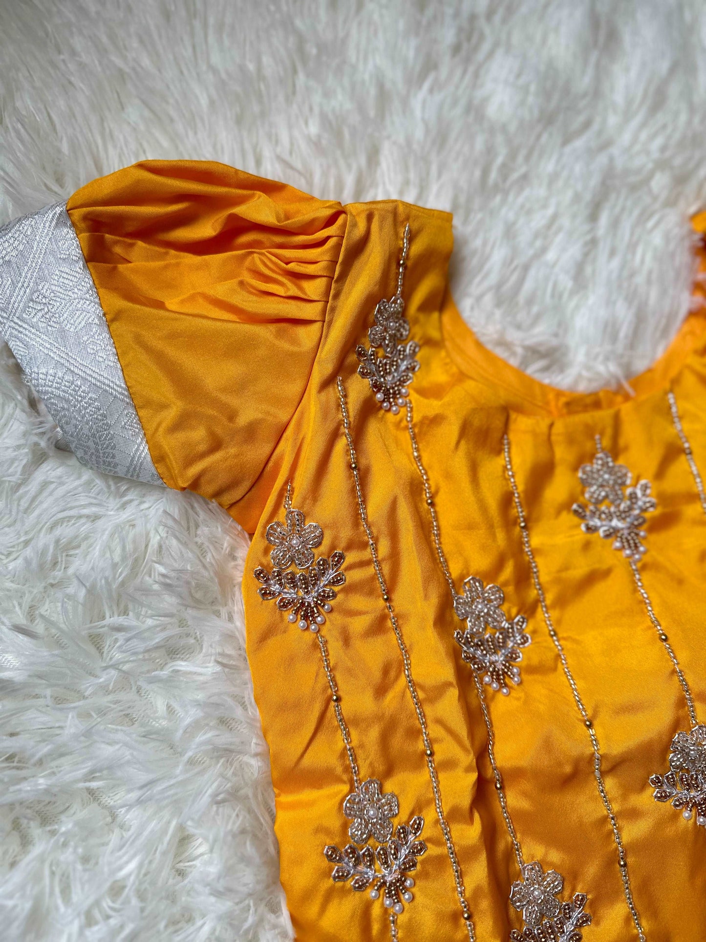 ** PRE ORDER** Radiant Elegance: Silver and Yellow Peplum Top with Aari Work - Kalas Couture