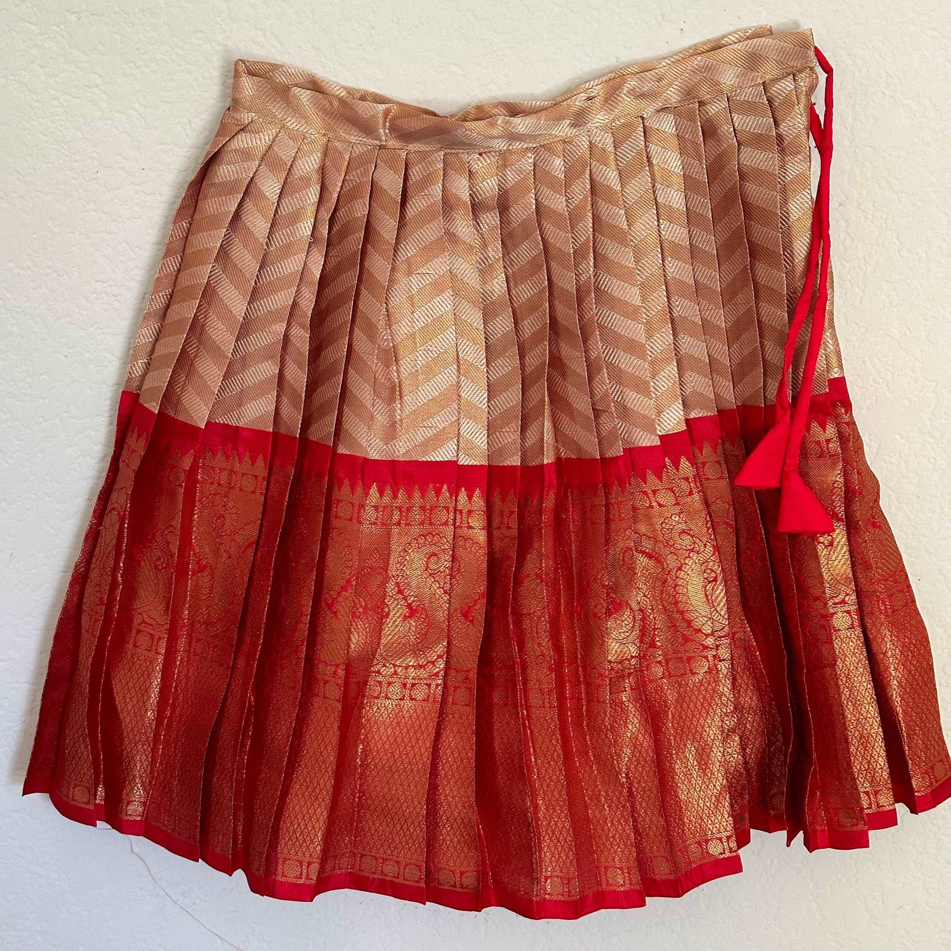 Comfortable Katan Silk Lehenga in Gold and Red |1-2 Yrs - Kalas Couture
