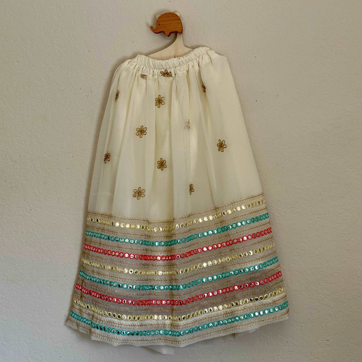 Beige Crop Top with Mirror Work and Skirt with Belt - 4 to 5 Years - Kalas Couture
