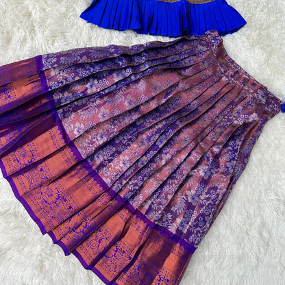 Little Royalty: Royal Blue Top with Copper Zari Skirt