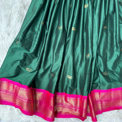 PRE ORDER : Graceful Harmony: Green Maxi Gown with Pink Kanchi Soft Silk Border