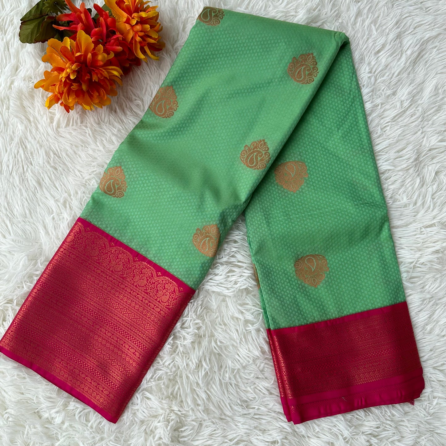 Indulge in Luxury: Green With Pink Semi-Silk Scarf, a Touch of Elegance
