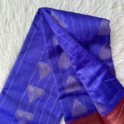 Effortless Chic: Ink Blue Banarasi semi Silk Saree with Bold Maroon Border