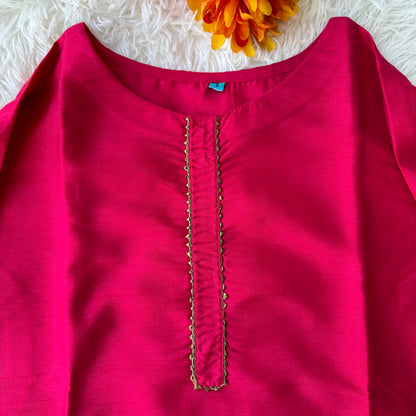 Step into Style: Pink Poly Silk Solid Kurta, Pant, and Dupatta Set