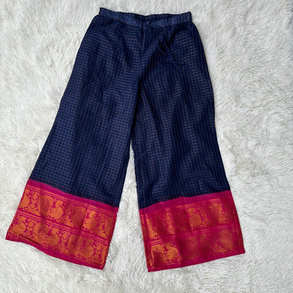Sungudi Splendor: Navy Blue and Pink Kurta with Palazzo Pants Set