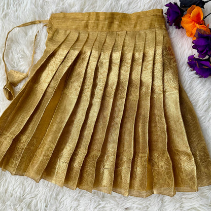 Golden Glow: Tissue Crop Top and Skirt Set with Intricate Aari Work